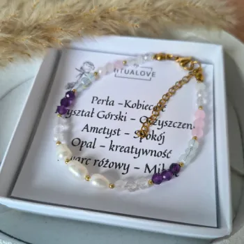 Bransoletka Perła Opal Kwarc Różowy Ametyst talizman amulet kobiecość oczyszczenie spokój